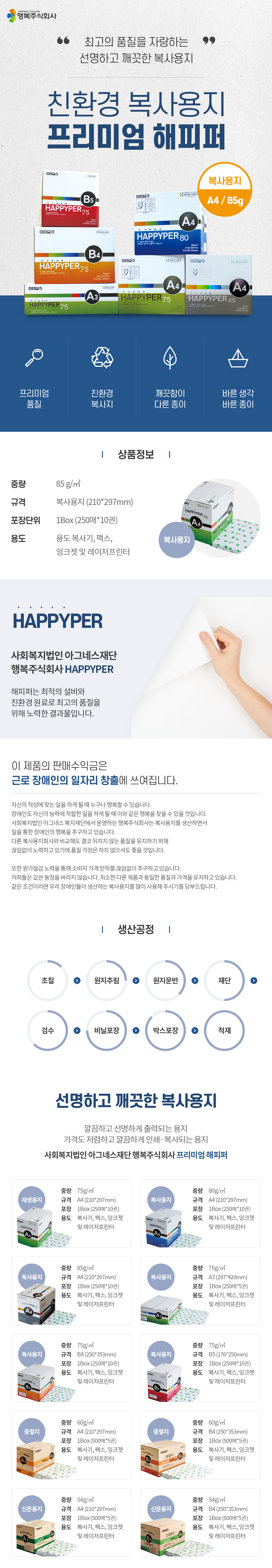 사회복지법인아그네스복지재단 행복주식회사 해피퍼 복사용지A4 85g